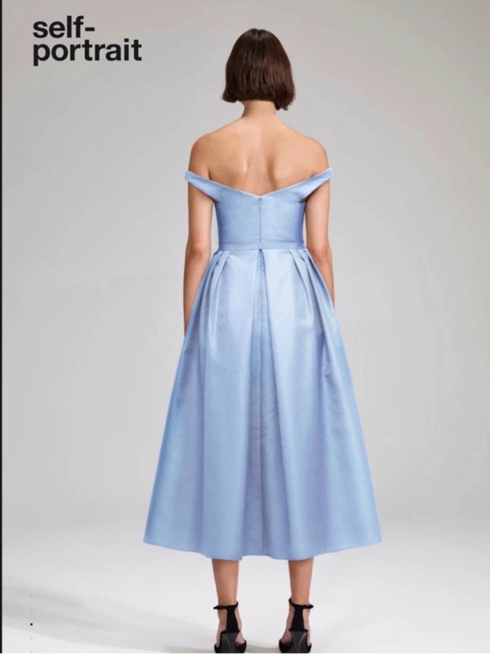 Self portrait blue textured off shoulder midi dress size 4 - Picture 2 of 8